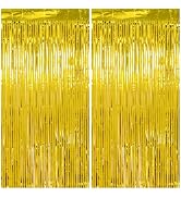 PatiCool Graduation Decorations Thicken Gold Tinsel Backdrop 2 Pack 3.2 x 8.2 FT, Foil Fringe Cur...