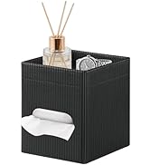 Fanousy Tissue Box Cover with Storage Tray, PU Leather Square Tissue Box Holder, Modern Cube Faci...