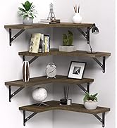 Apicizon Corner Floating Shelves Wall Mounted Set of 4, Wood Storage Wall Shelves for Bedroom, Li...
