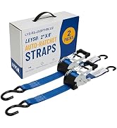 LEYSO 2in x 6ft Retractable Ratchet Straps 3300 lb Break Strength 2PK Blue | Polyester Webbing; 1...