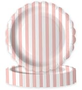 WRXVVTSV 50 PCS Pink Striped Paper Plates 9 Inch, Disposable Dinner Plates for Birthday Party, Ba...