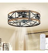 OLIXIS Ceiling Fans with Remote, Farmhouse Ceiling Fan, 19 Inch Low Profile Caged Fandelier, Flus...