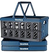 CleverMade Collapsible Shopping Basket, Ocean, 3PK - 24L (6 Gal) Reusable Plastic Grocery Shoppin...