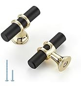 HOME EDIT Matte Black and Brushed Brass Cabinet Knobs Handles, Single Hole Modern T-Bar Drawer Pu...