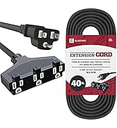 ELECTERY 40 Ft Black Extension Cord with 3 Electrical Power Outlets - 16/3 SJTW Grounded Plug - M...