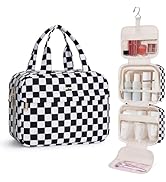 Narwey Hanging Toiletry Bag for Women Checkered Travel Makeup Bag Organizer Cosmetic Make up Toil...