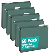 HERKKA Extra Capacity Hanging File Folders, 60 Pack Reinforced Letter Size Hanging Folders with H...