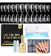 UNA GELLA Medium Almond Gel Tips Nail Kit, 12 Sizes Pre-Etched Full Nail Tips, 6-in-1 Gel Glue Wi...