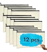 PEASUG Canvas Pencil Pouch, 12 Pack Blank Canvas Zipper Pouch Makeup Bag Bulk, Canva Pouch Cosmet...