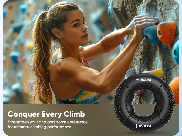 a climber is climbing a wall with a grip attached to it.