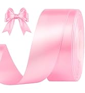 CLUEWR 1-1/2 Inches 50 Yards Pink Satin Ribbon, Solid Fabric Ribbon Roll for Flower Bouquets, Gif...