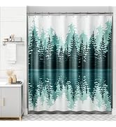 AmazerBath Shower Curtain Green, Washable Cloth Sage Green Shower Curtain Sets with 12 Metal Show...