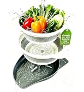 AUOON Collapsible Colander Set (3QT + 4QT) with Draining Base (White+Gray) | Fast Draining, Heat-...