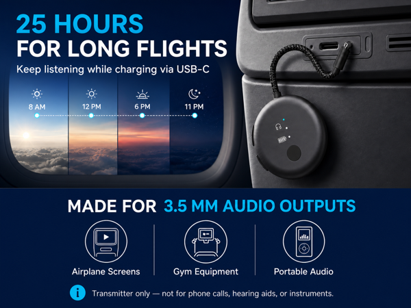 soundjet r1 25 hour battery and compatible 3.5 mm audio sources