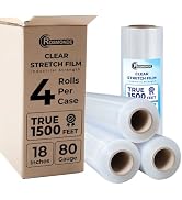 Rosmonde Bulk Plastic Wrap for Moving, 18" x 1500 ft, 4 Rolls Value Pack, Heavy 9.4 lbs Shrink Wr...