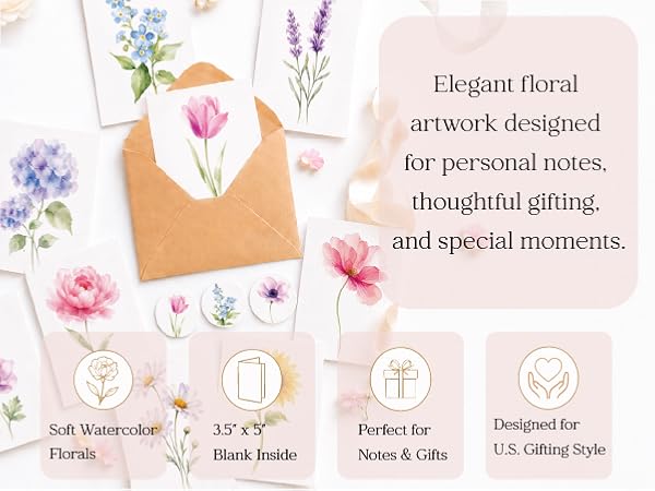 Pack 50 Watercolor Flowers Cards