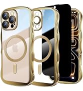 Misscase Designed for iPhone 16 Pro Max Case 6.9",with Privacy Screen Protector*1,Cute Wave Frame...