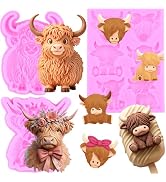 ZiXiang Highland Cow Fondant Molds Scottish Highland Cattle Silicone Mold Farm Animal Chocolate M...