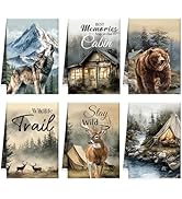 VISSTREE Rustic Cabin Kitchen Towels, 6 PCS Wildlife Forest Dish Towels, Wild Animals Absorbent D...