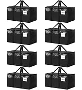 8 Pack Extra Large Heavy Duty Moving Bags, Black Storage Bins with Lids, Reinforced Handles & Hea...