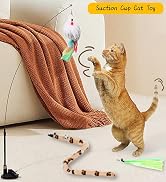 Janbenty 4-in-1 Interactive Cat Feather Toys with Retractable Fishing Pole and Enhanced Suction C...