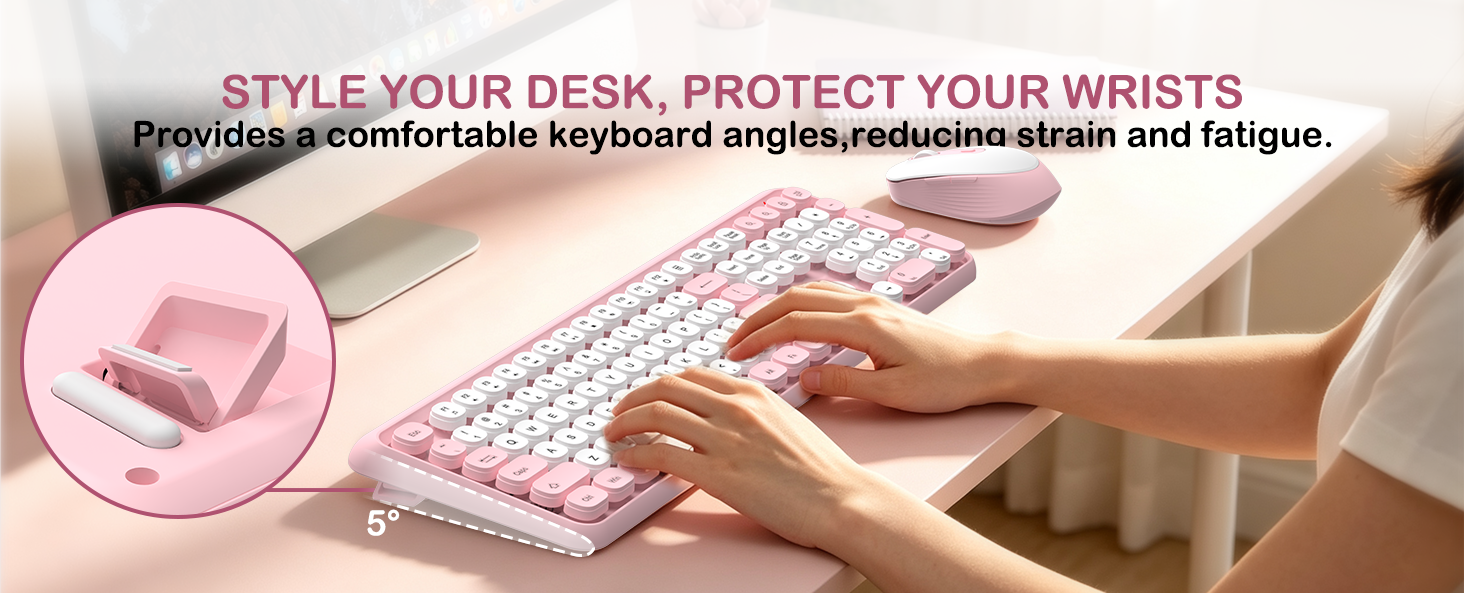 cute keyboard and mouse combo wireless-retro round keys