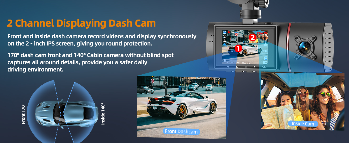 dual dash cam front and inside with audio