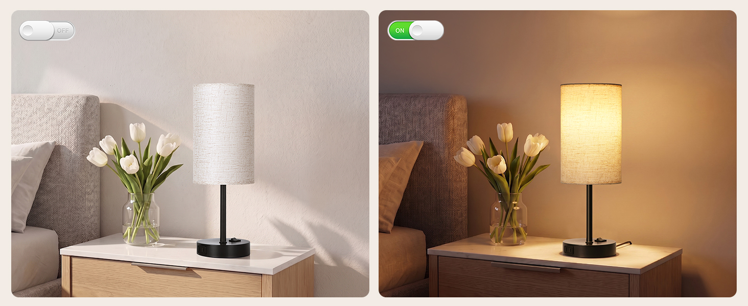 Table Lamps for Bedroom Set of 2 Small Lamp AC Outlet Charging Port, 3 Color Temperatures Desk Light