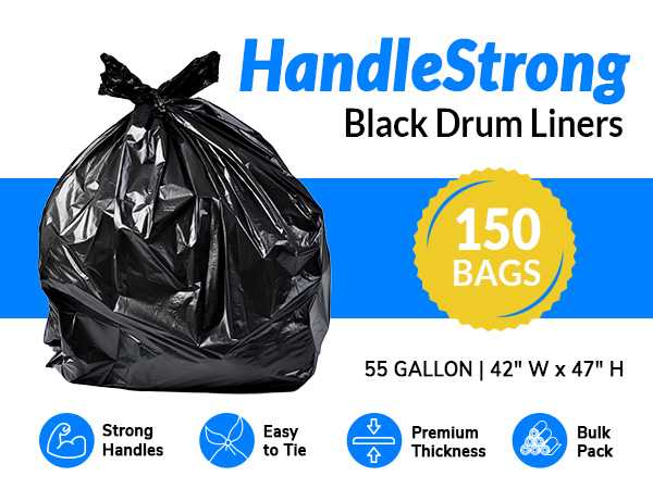 HandleStrong Drum Liners with Handles 55 Gallon (150pk)