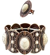 TOPACC Western Jewelry for Women Turquoise Bracelets with Ring Cowgirl Stretch Bracelet Boho Jewe...