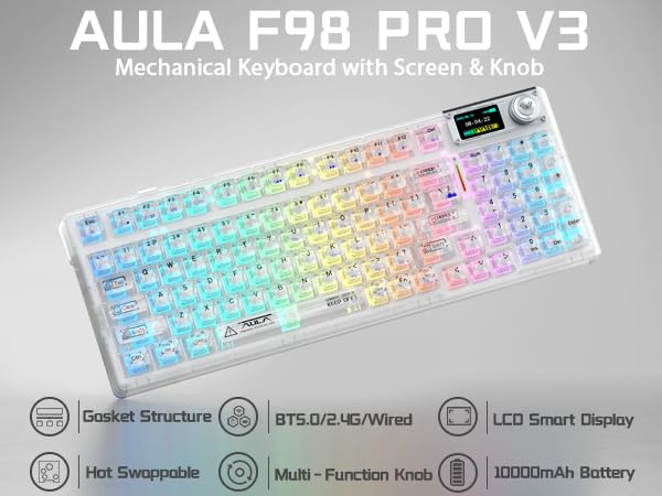 AULA F98 Pro V3 Wireless Mechanical Keyboard with screen