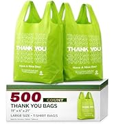 YoYoRain 500 Count Plastic T-Shirt Bags, 11" x 6" x 21", Green, Grocery & Take-Out Shopping Bags ...