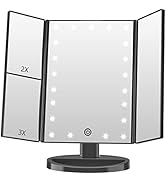 FASCINATE Lighted Makeup Mirror, 21 Bright LED Lights, 3x/2x/1x Magnifying Trifold LED Vanity Mir...