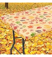 Smiry Leaves Picnic Tablecloth, Waterproof Elastic Fitted Table Covers for 6 Foot Tables, Wipeabl...