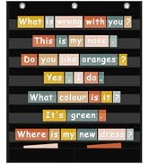 ANCOMEDO 7+2 Pockets Standard Pocket Chart, Clear 7 Pockets Words Chart with 2 Extra Storage Pock...
