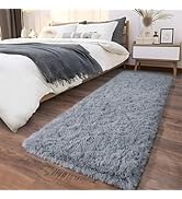 Ailyei Soft Runner Rugs for Bedroom Hallways, 2x6 Grey Fluffy Shag Throw Area Rug Non Slip for Be...