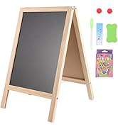 Toyvian Standing Art Easel for Kids - Double-Sided Wooden Blackboard, Magnetic Whiteboard, Foldab...