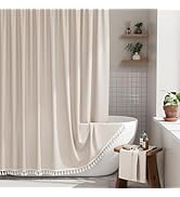 AmazerBath Boho Shower Curtain for Bathroom, 72x72 Beige Shower Curtain with Tassels, Modern Farm...
