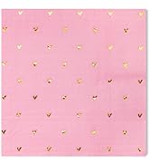 WRAPAHOLIC 50Pcs Valentine's Day Luncheon Napkins - 3-Ply Pink Love Heart with Gold Foil Disposab...