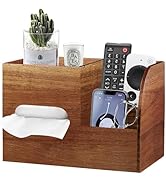 BIBELUN Wood Tissue Box Cover Square with Tray and Remote Holder,Multifunctional Tissues Cube Box...