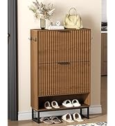 Akxomel Fluted Shoe Storage Cabinet, Narrow Hidden Shoe Rack Cabinet with Metal Legs, Narrow Shoe...