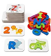 Coogam Numbers and Alphabets Flash Cards Set - ABC Wooden Letters and Numbers Animal Pattern Boar...