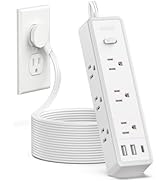 Flat Extension Cord 25 ft, NTONPOWER Surge Protector Power Strip with 9 widely outlets 3 USB (1 U...