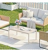 ONBRILL Rectangle Coffee Table with Tempered Glass Desktop, Galvanized Frame Outdoor Coffee Table...
