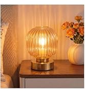Elenhome Amber Touch Glass Table Lamp, 3-Way Dimmable Bedside Lamp, Vintage Mid-Century Modern Sm...