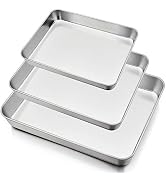 P&P CHEF Deep Baking Pan Set of 3 (12.3” & 10.4” & 9.3 Stainless Steel Baking Sheet Lasagna Recta...