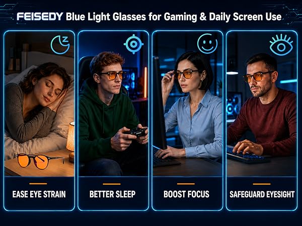 FEISEDY Blue Light Glasses for Gaming Daily Screen Use