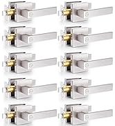 10 Pack Privacy Door Levers Brushed Nickel Door Handles, Keyless Interior Door Knobs Flat Square ...