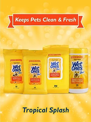 Wet Ones, Pets, Cats, Dog, Wipes, Antibacterial, Tropical Splash, Puppy