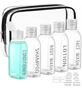 Travel Bottles for Toiletries 5 PCS, 3.4oz Plastic Bottle with Clear Bag | Travel Size Containers...